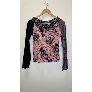 Women's Pink Floral Mixed-Print Long Sleeve Top